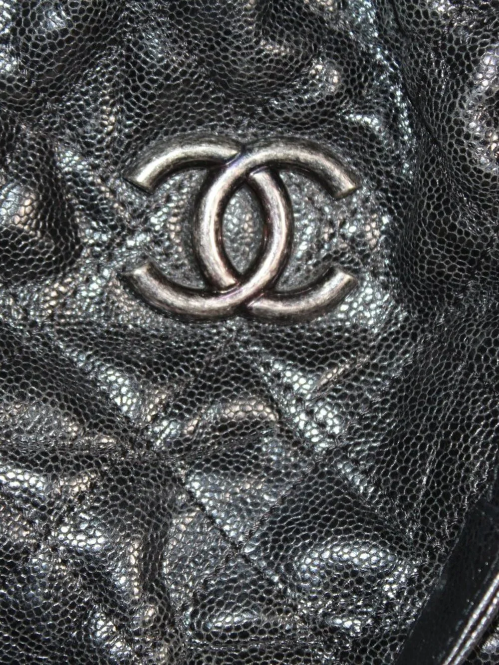 Chanel Caviar Black Hobo Quilted Elastic CC Chain Leather Strap Shopper Tote